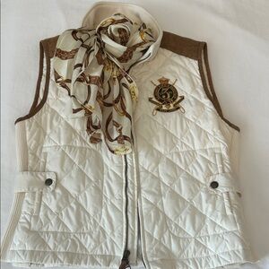 Ralph Lauren Quilted Vest with Brown Suede Trim XL Bonus RLL silk scarf Lux ++